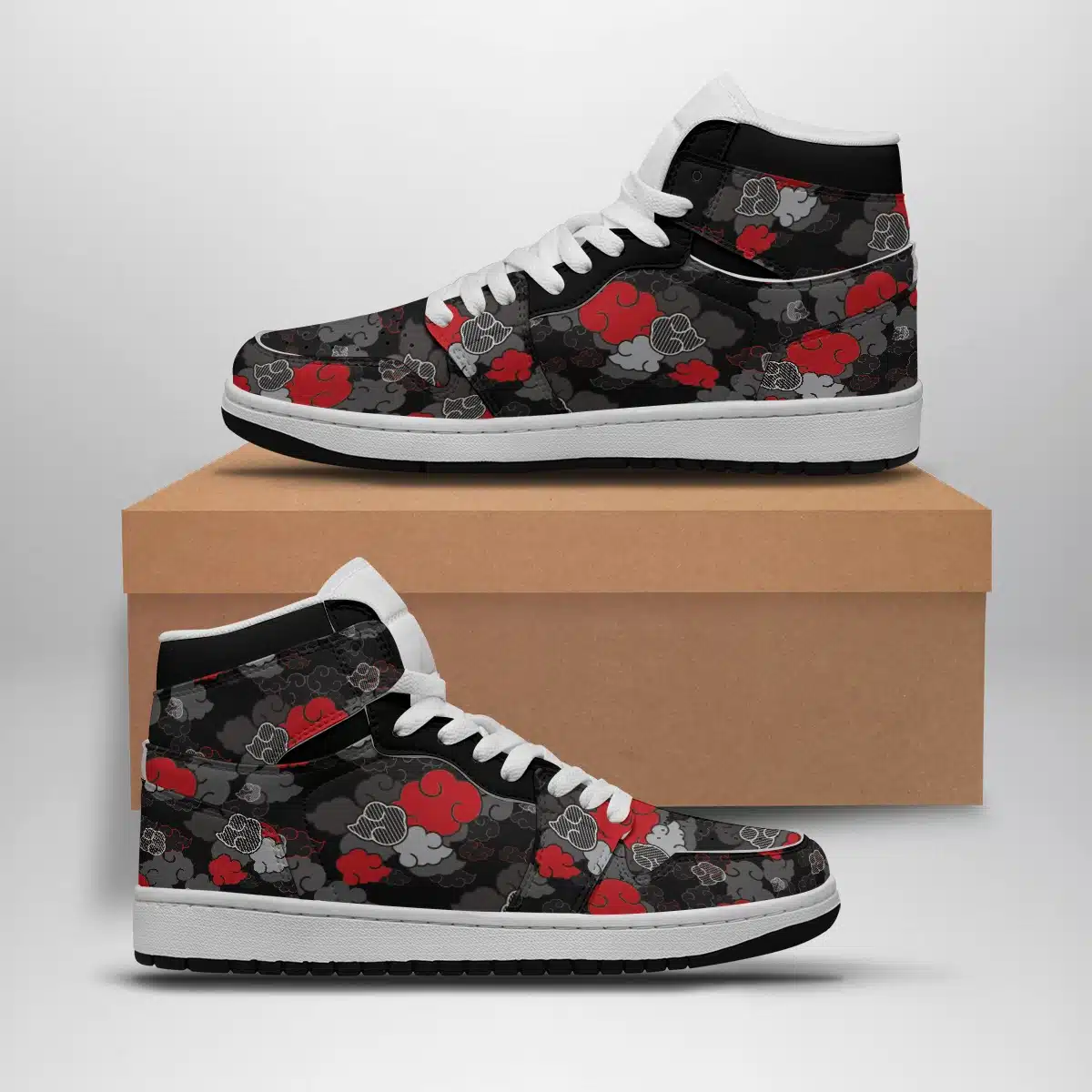 Akatsuki Black Aloha Pattern Basketball Shoes for Men - Stylish Shonen Mid 1 Sneakers