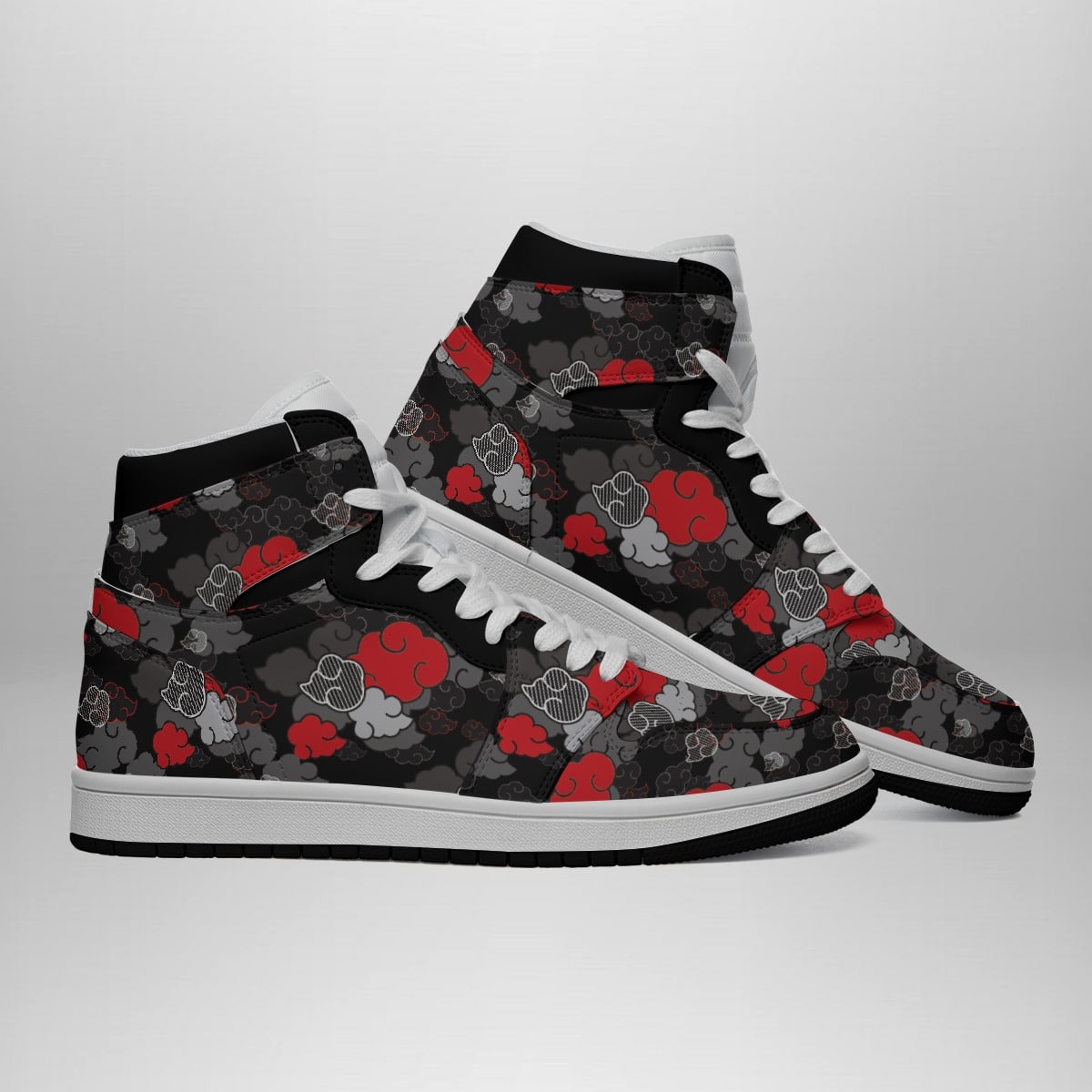 Akatsuki Black Aloha Pattern Basketball Shoes for Men - Stylish Shonen Mid 1 Sneakers