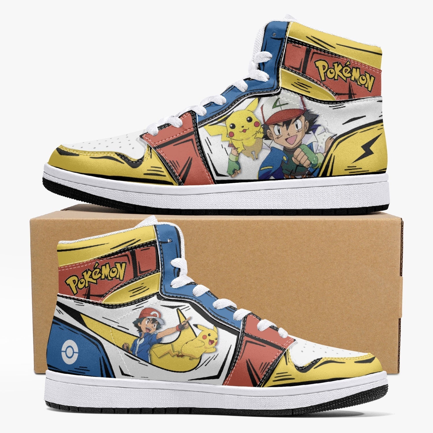 Ash Ketchum and Pikachu Mid 1 Basketball Shoes
