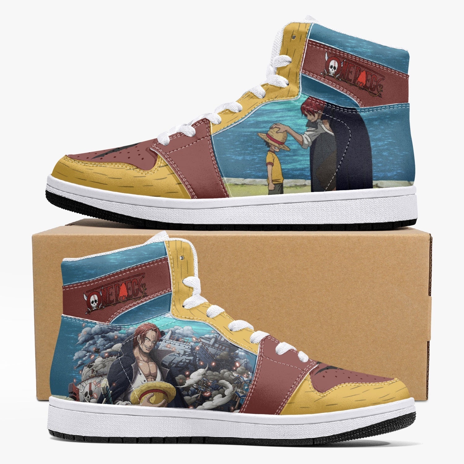 Luffy and Shanks One Piece Mid 1 Basketball Shoes