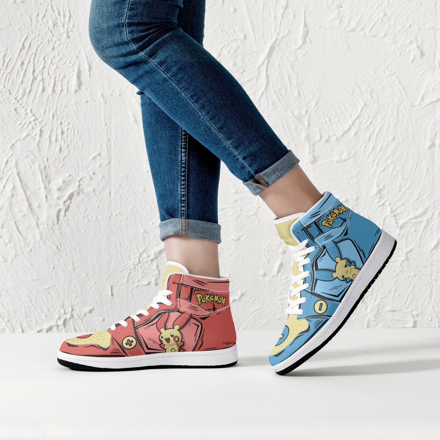 Plusle and Minun Pokemon Mid 1 Basketball Shoes