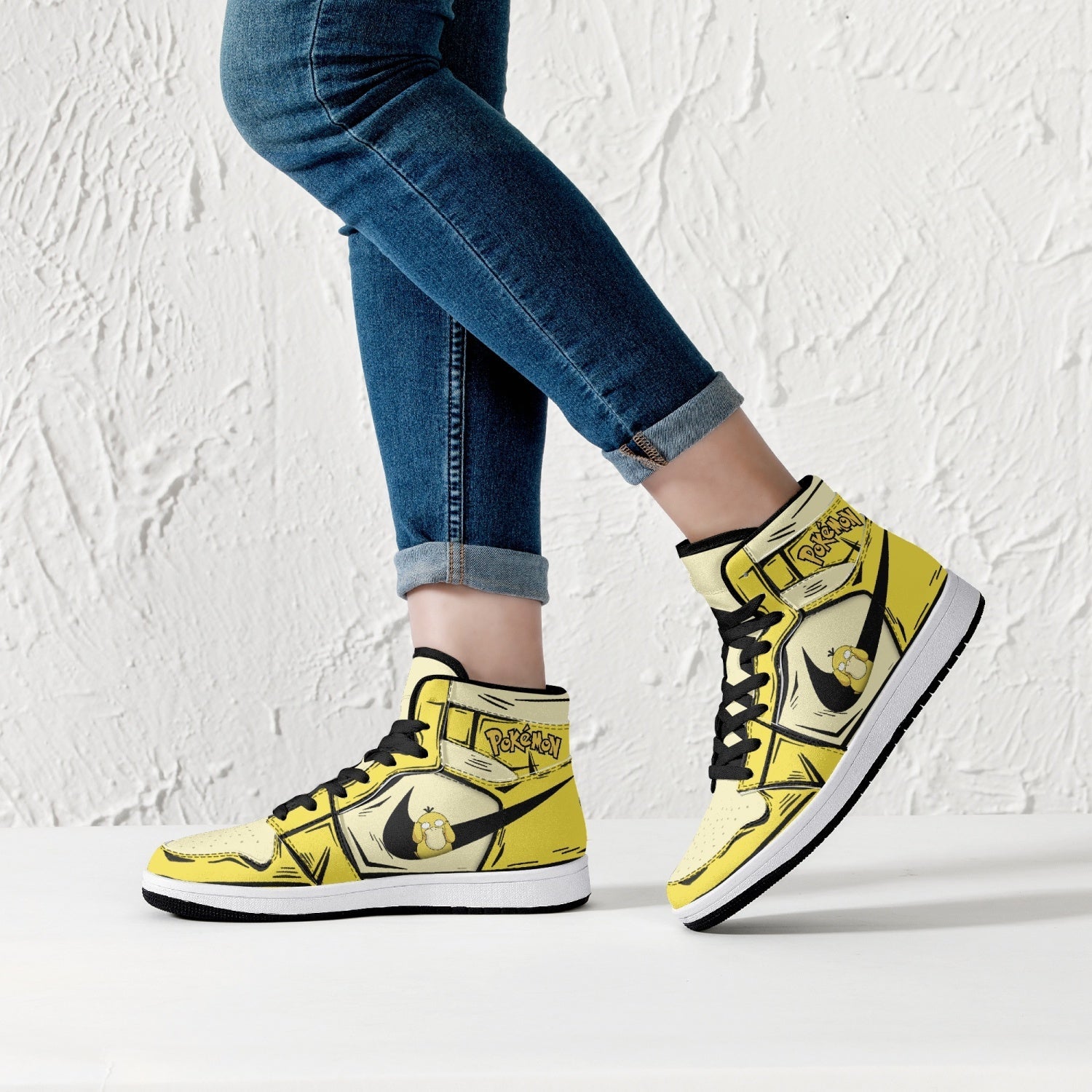 Psyduck Pokemon Mid 1 Basketball Shoes