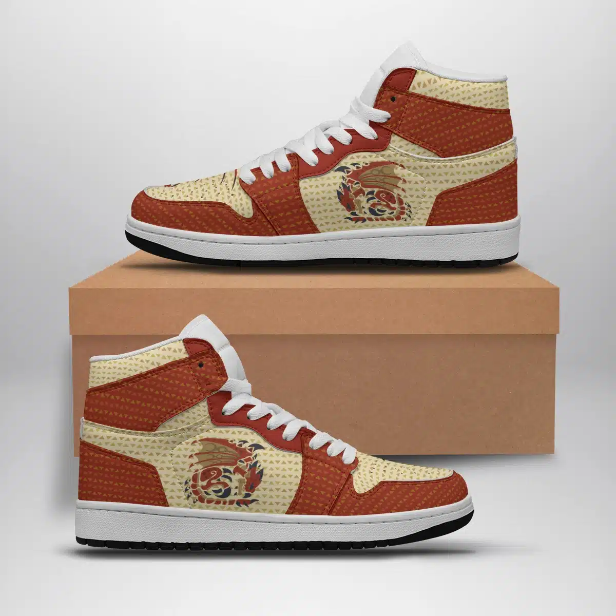 Rathalos Inspired Monster Hunter Shonen Mid 1 Basketball Shoes for Gaming Fans