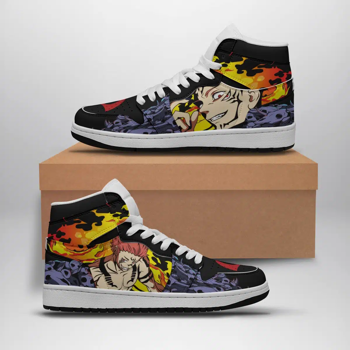 Sukuna King of Curses Basketball Shoes - Jujutsu Kaisen Shonen Mid Top Style Sneakers