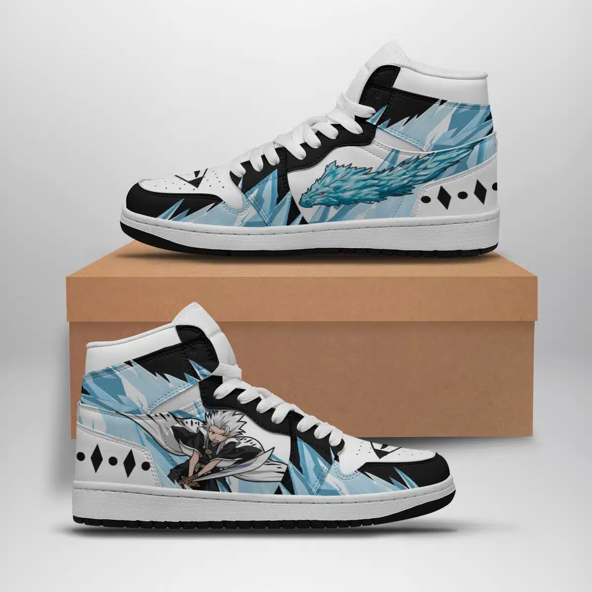 Toshiro Hitsugaya Dragon Bleach Anime Inspired Mid Top 1 Basketball Shoes for Fans