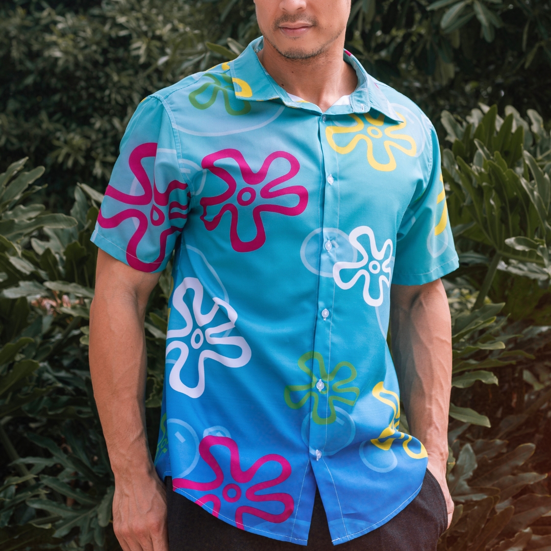 Bikini Bottom Pattern Spongebob Squarepants Button Up Hawaiian Shirt