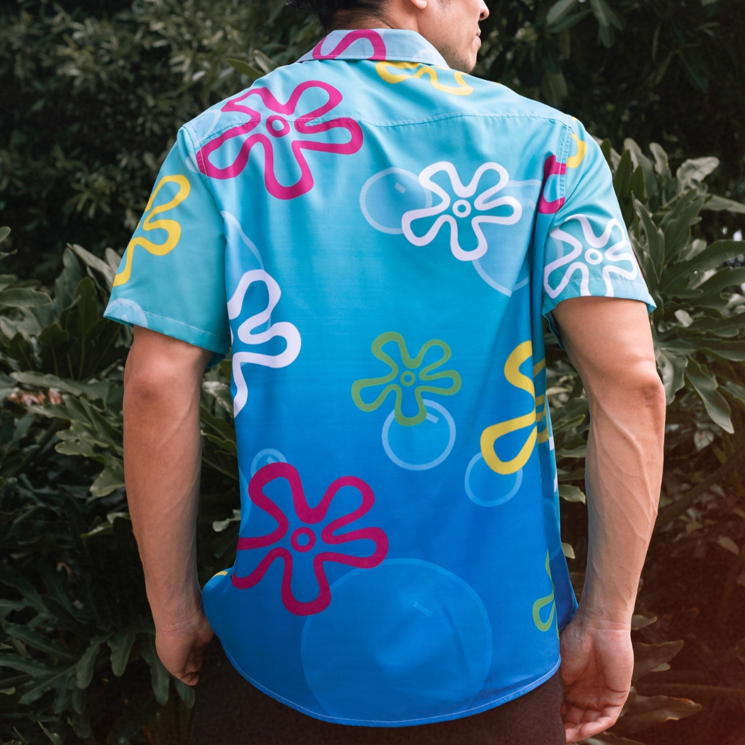 Bikini Bottom Pattern Spongebob Squarepants Button Up Hawaiian Shirt