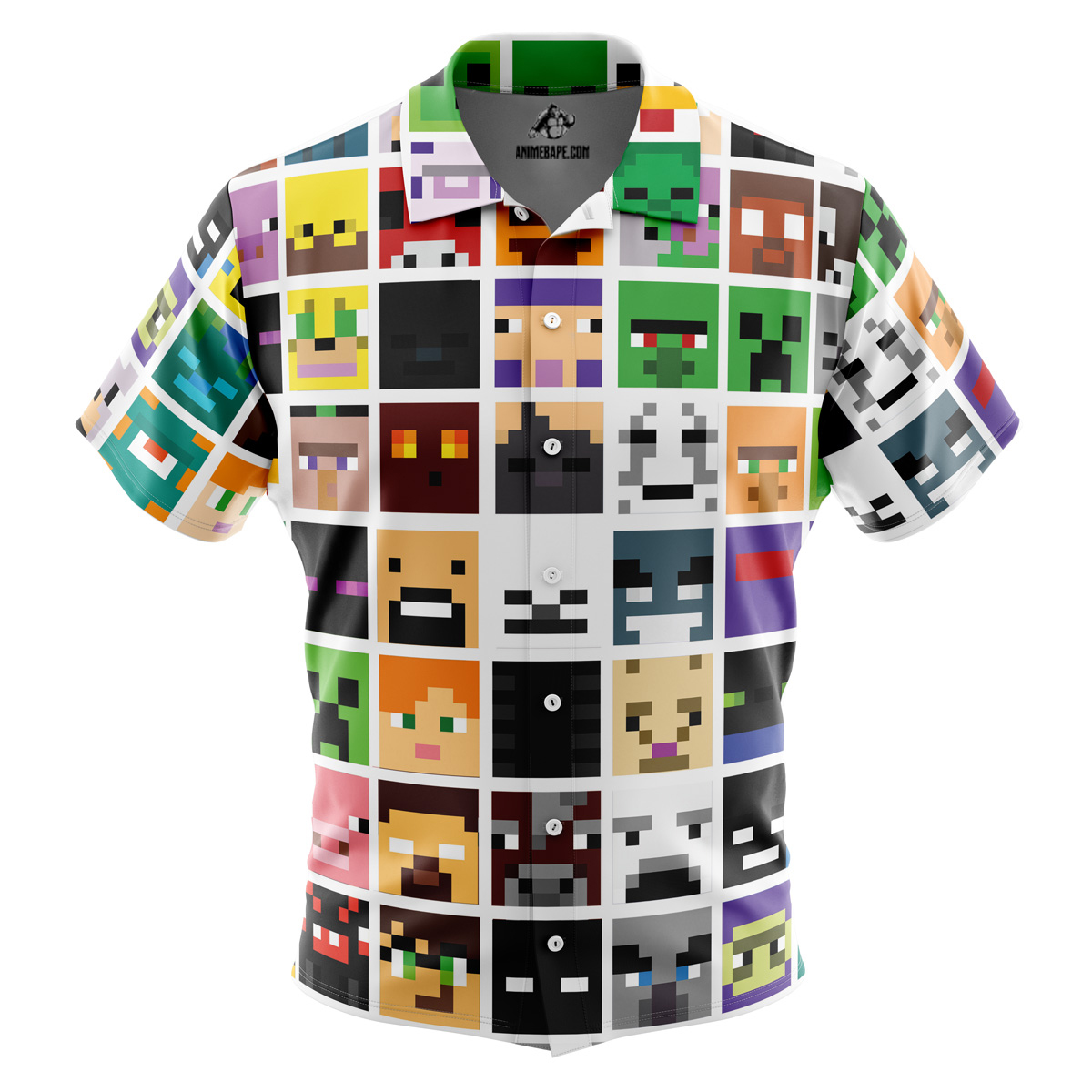 Block Faces Pattern Minecraft Button Up Hawaiian Shirt