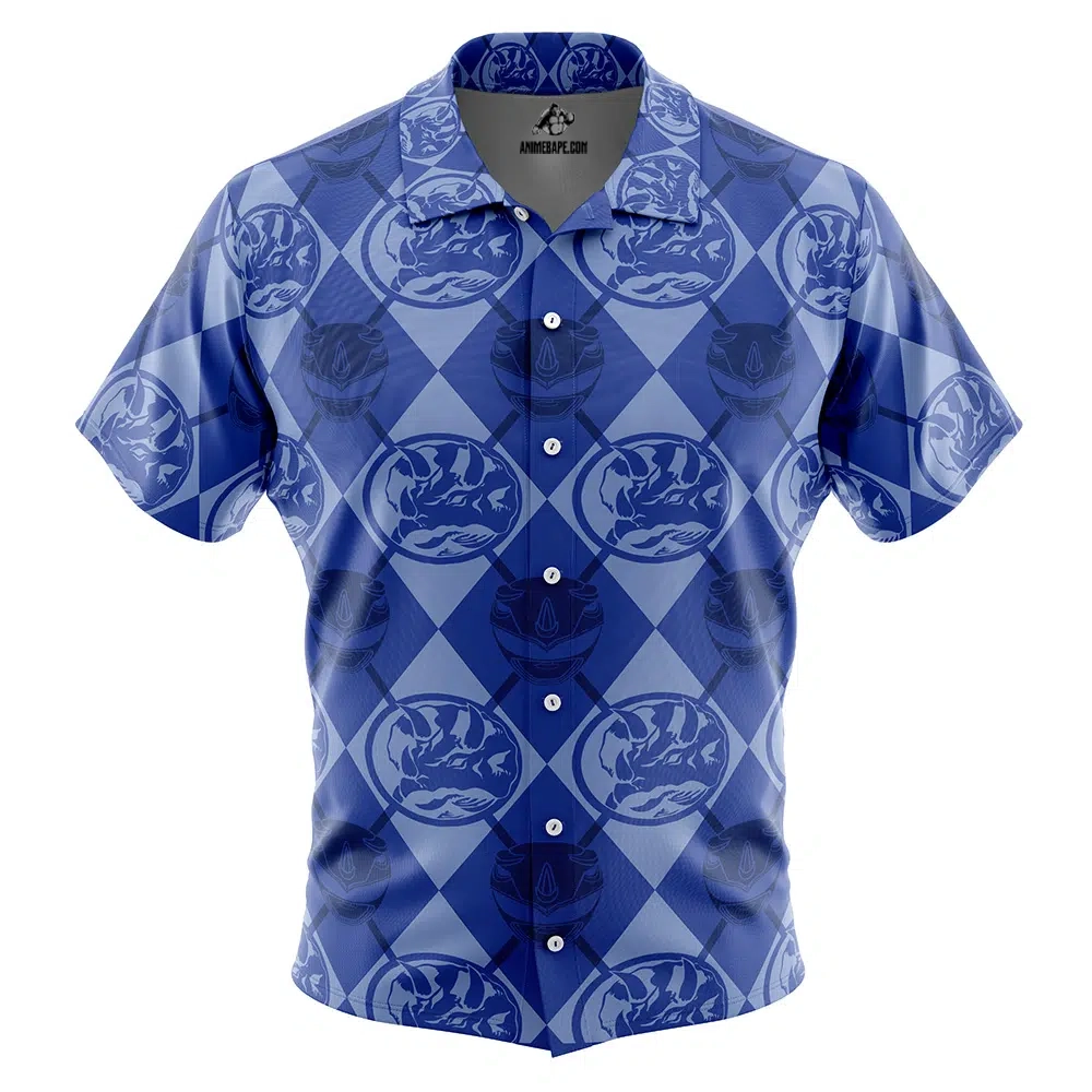 Blue Ranger Pattern Power Rangers Button Up Hawaiian Shirt