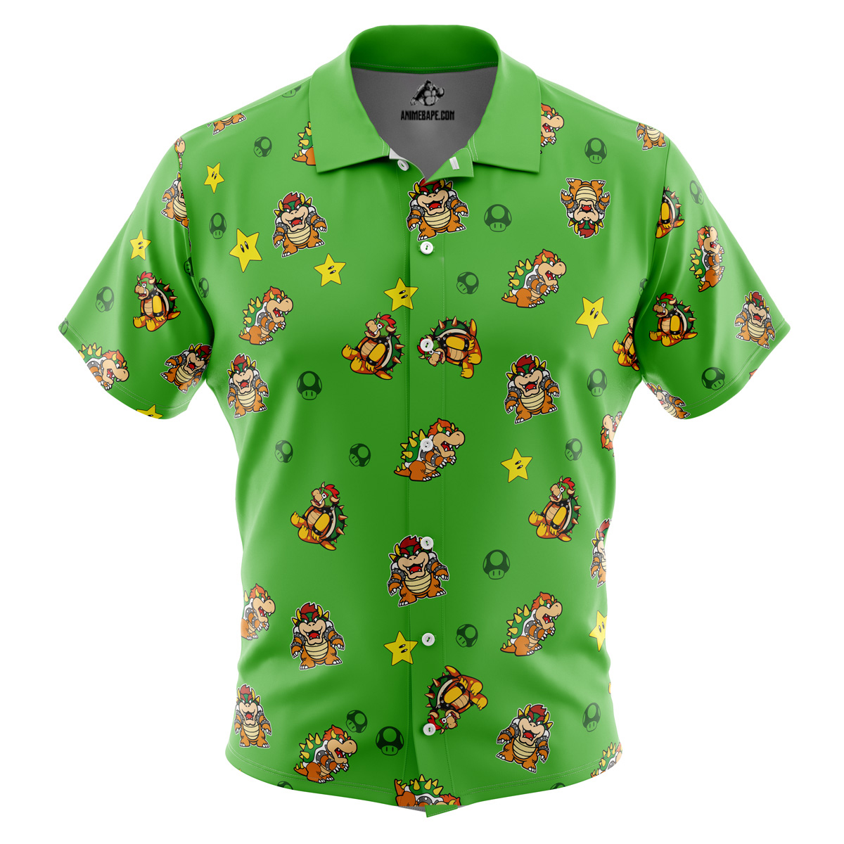 Bowser Pattern Mario Bros Button Up Hawaiian Shirt