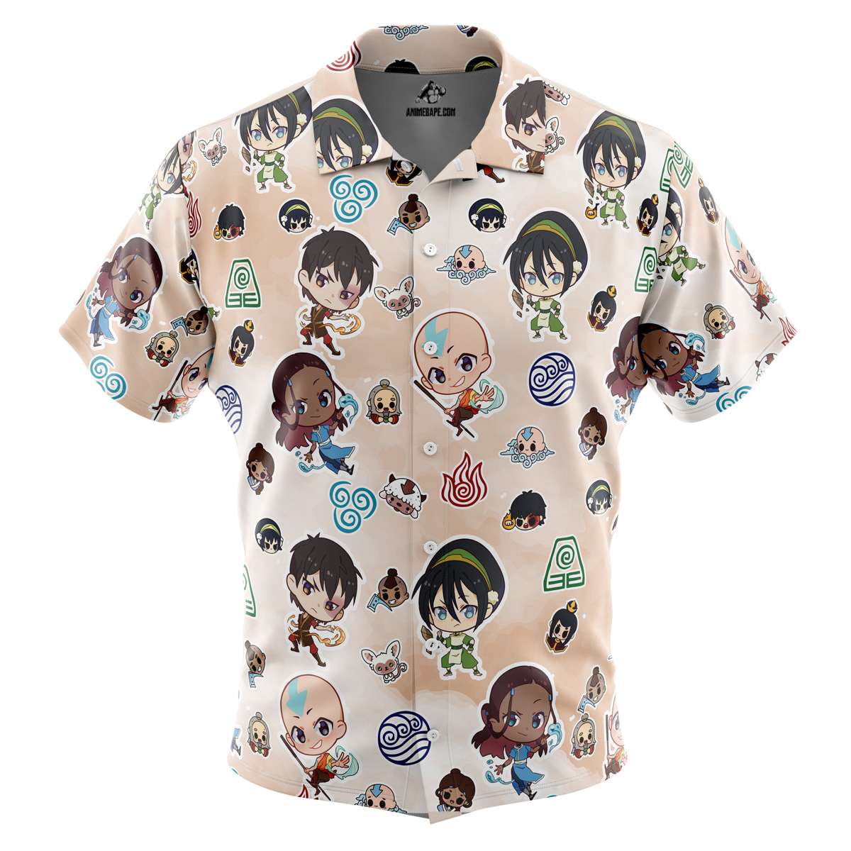 Chibi Avatar Airbender Pattern Button Up Hawaiian Shirt