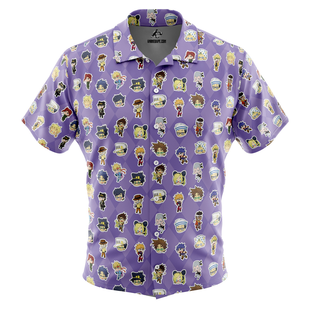 Chibi Jojo's Bizarre Adventure Characters Pattern Button Up Hawaiian Shirt
