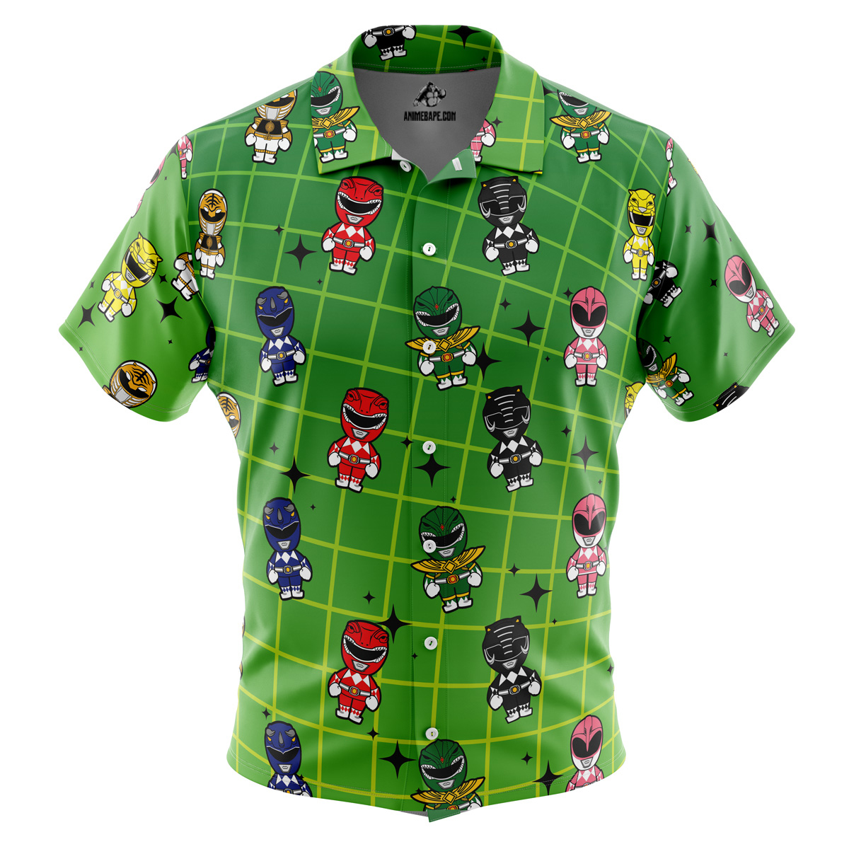 Chibi Power Rangers Pattern Button Up Hawaiian Shirt