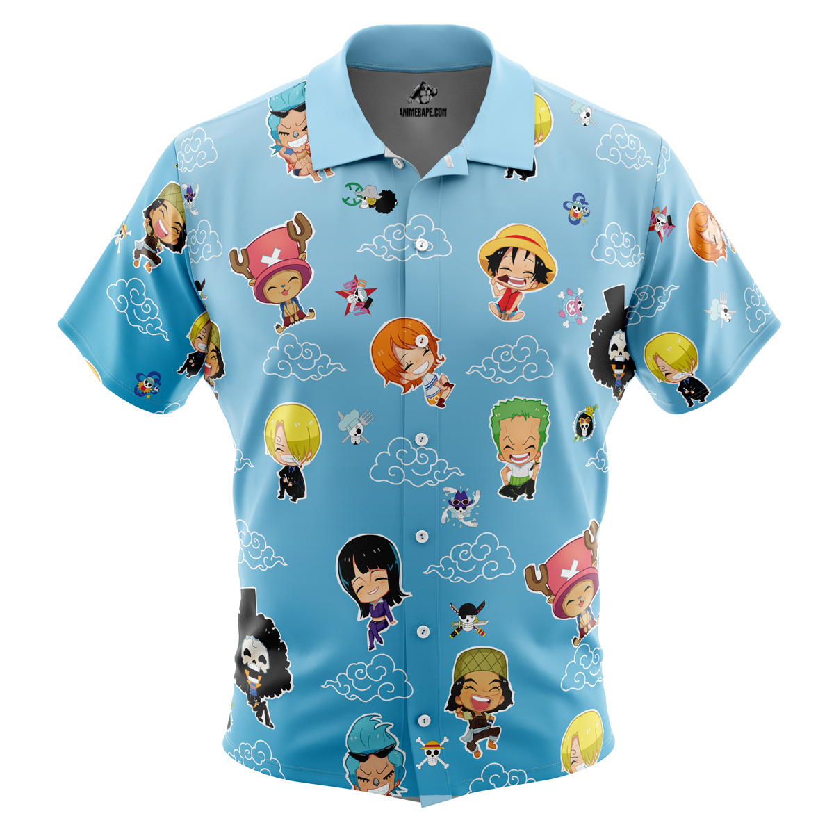 Chibi Strawhat Crew Pattern One Piece Pirates Button Up Hawaiian Shirt