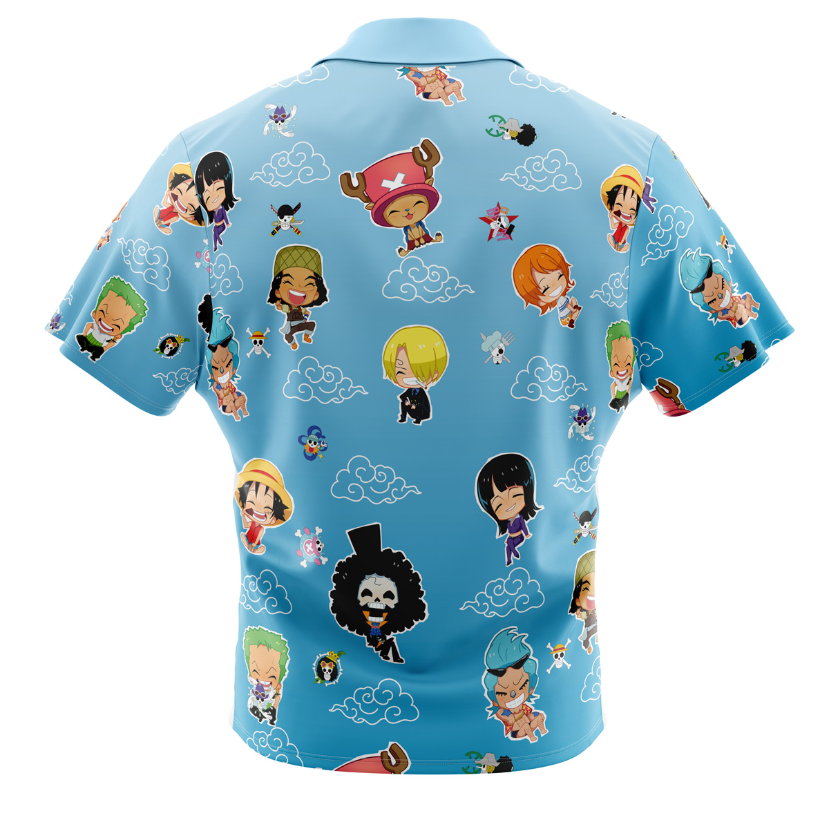 Chibi Strawhat Crew Pattern One Piece Pirates Button Up Hawaiian Shirt