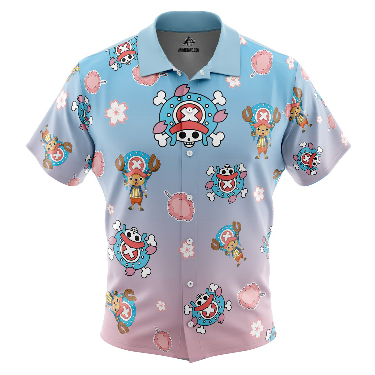 Chopper Pattern One Piece Pirates Button Up Hawaiian Shirt