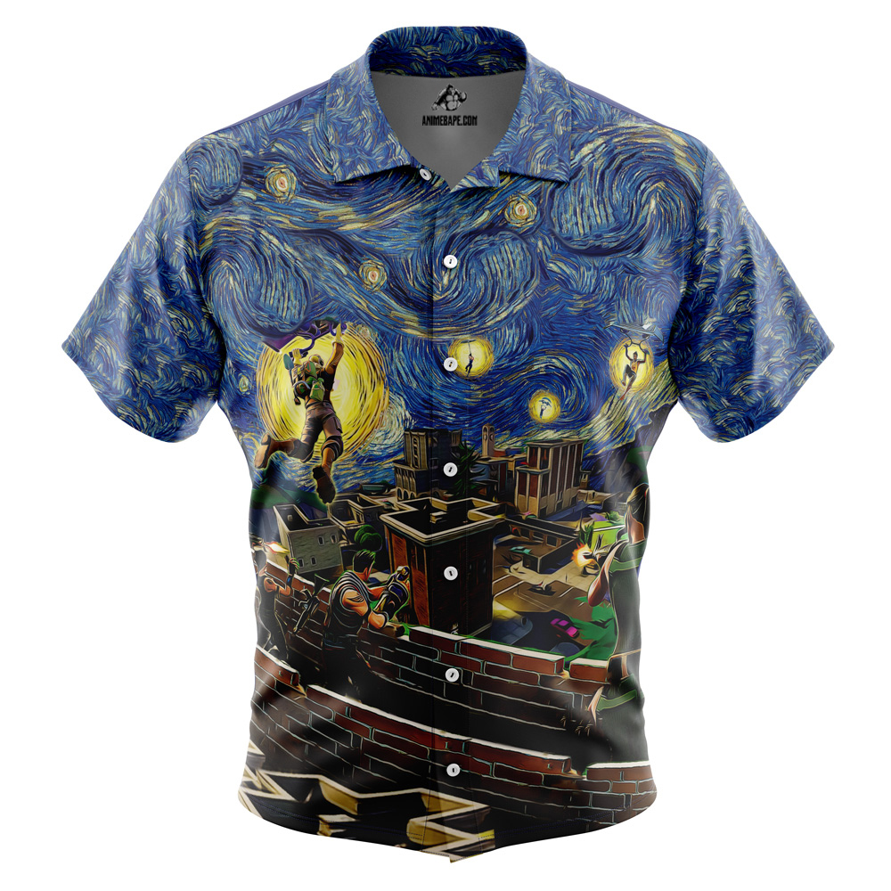Fortnite Starry Night Tilted Towers Button Up Hawaiian Shirt