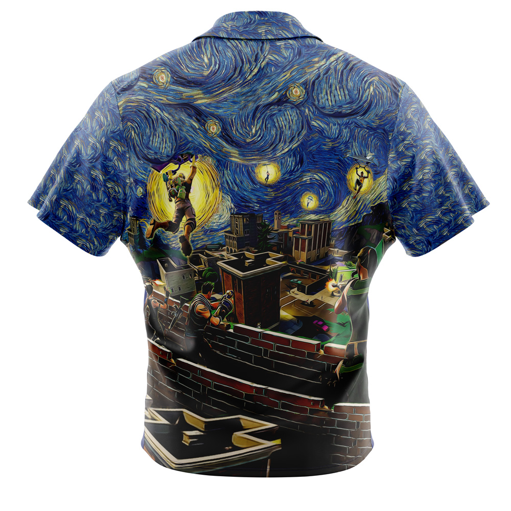 Fortnite Starry Night Tilted Towers Button Up Hawaiian Shirt