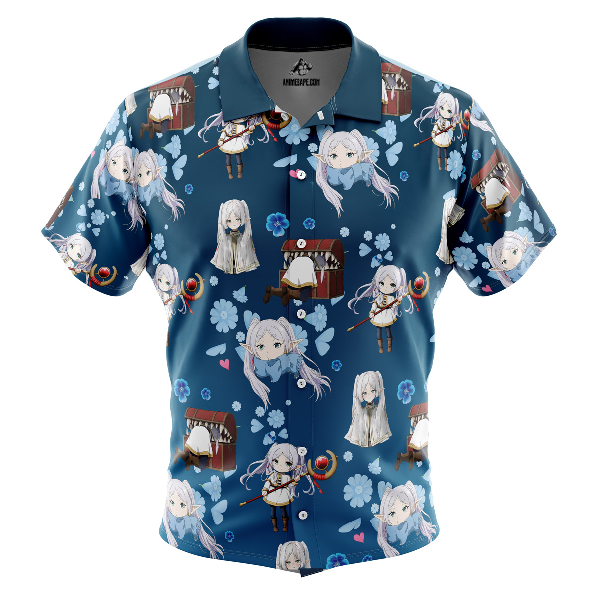 Frieren Beyond Journey’s End Pattern Button Up Hawaiian Shirt