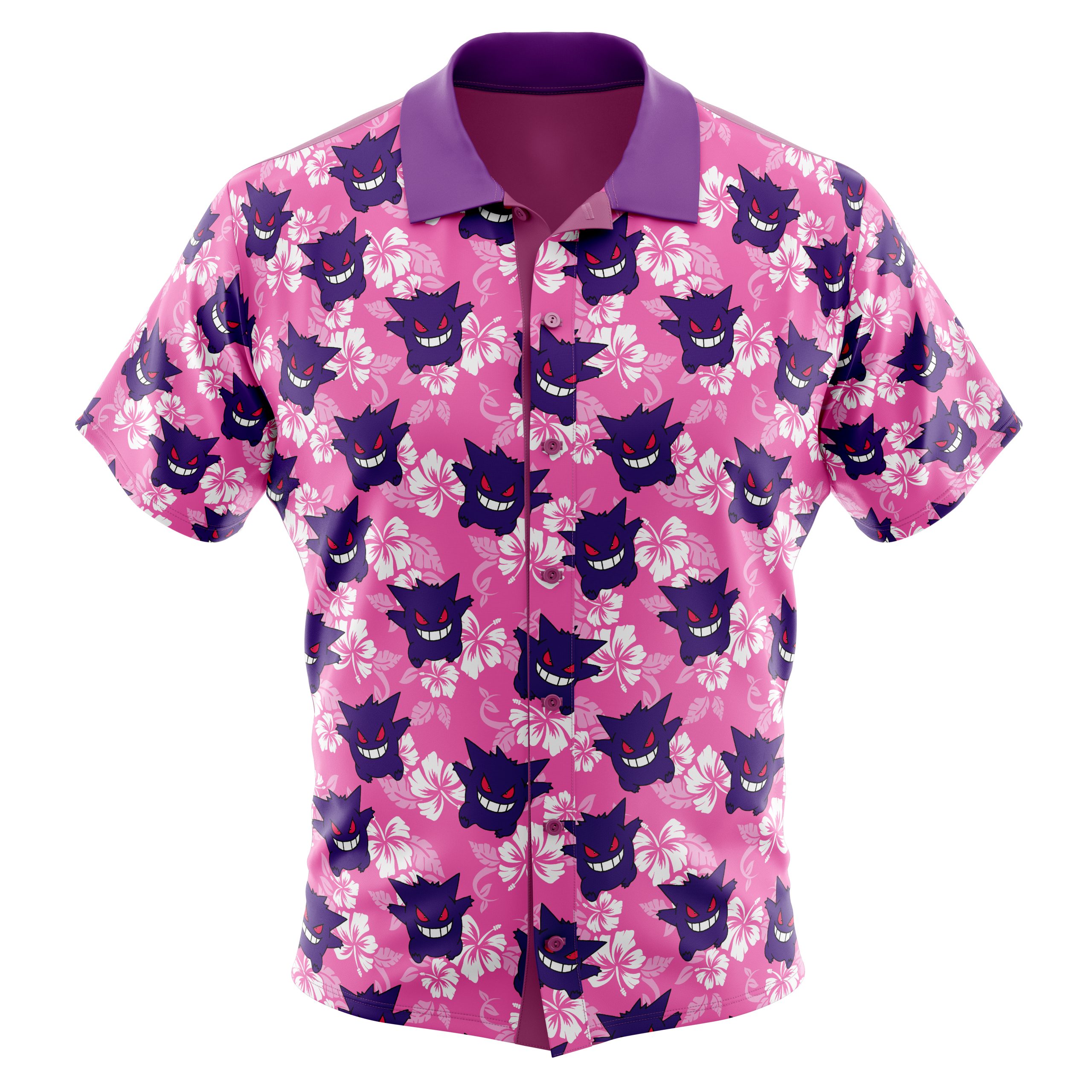 Gengar Pokemon Button Up Hawaiian Shirt