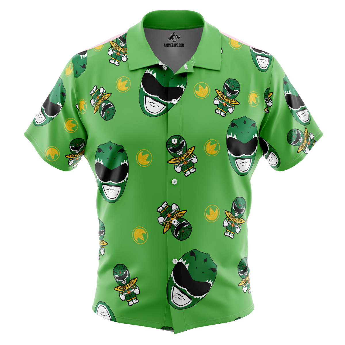 Green Ranger Pattern Mighty Morphin Power Rangers Button Up Hawaiian Shirt