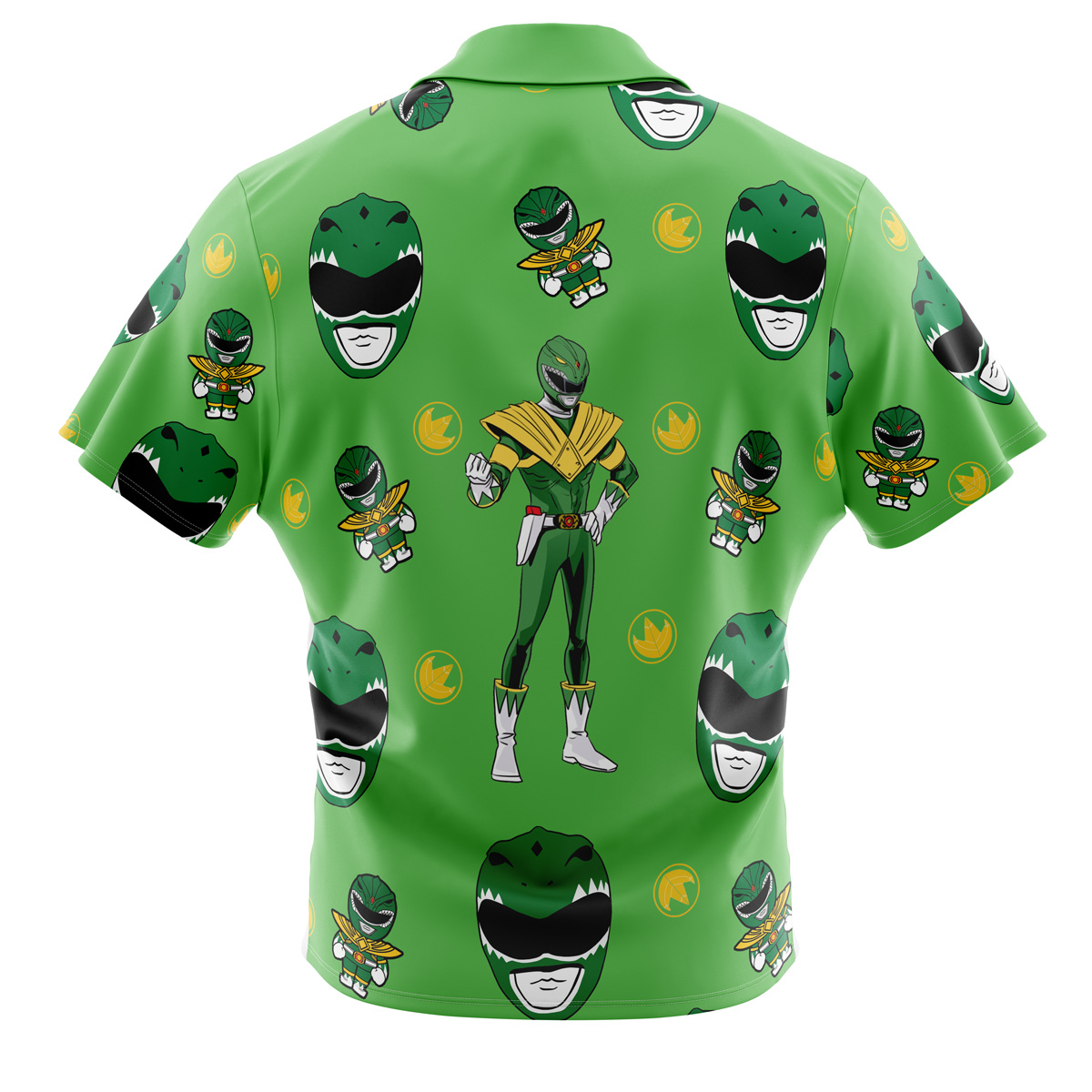 Green Ranger Pattern Mighty Morphin Power Rangers Button Up Hawaiian Shirt