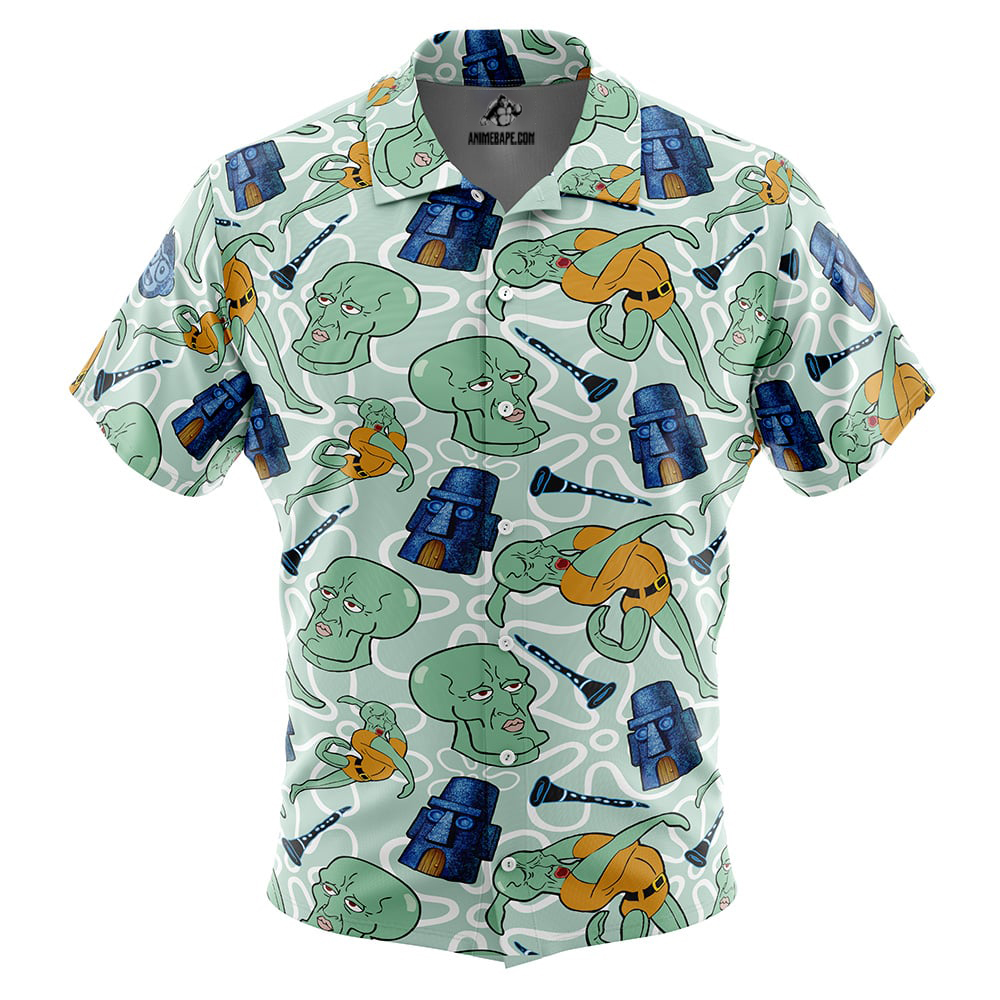 Handsome Squidward Pattern Spongebob Squarepants Button Up Hawaiian Shirt