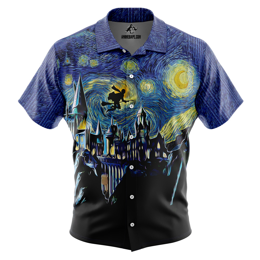 Harry Potter Starry Night Hogwarts Button Up Hawaiian Shirt
