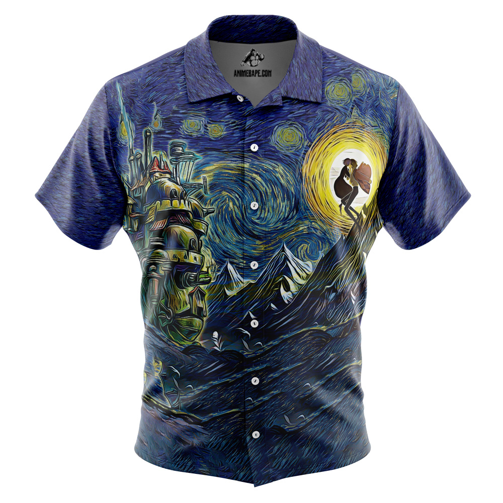 Howl' Moving Castle Starry Night Studio Ghibli Button Up Hawaiian Shirt