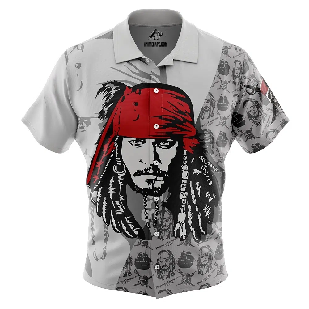 Jack Sparrow Pirates of the Caribbean Button Up Hawaiian Shirt
