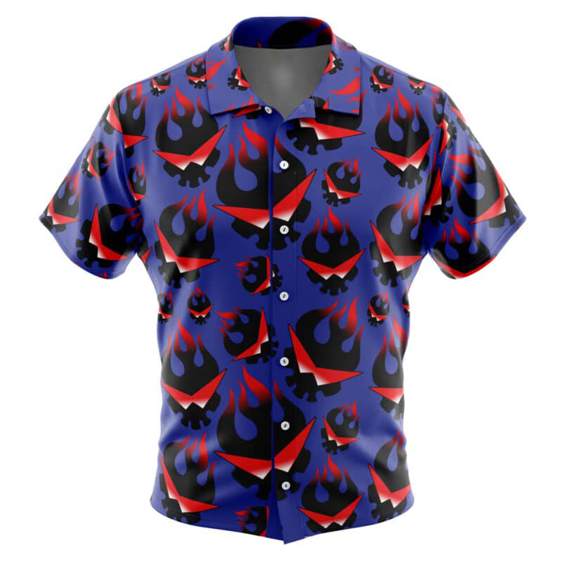Kamina's Great Flaming Skull Tengen Toppa Gurren Lagann Button Up Hawaiian Shirt