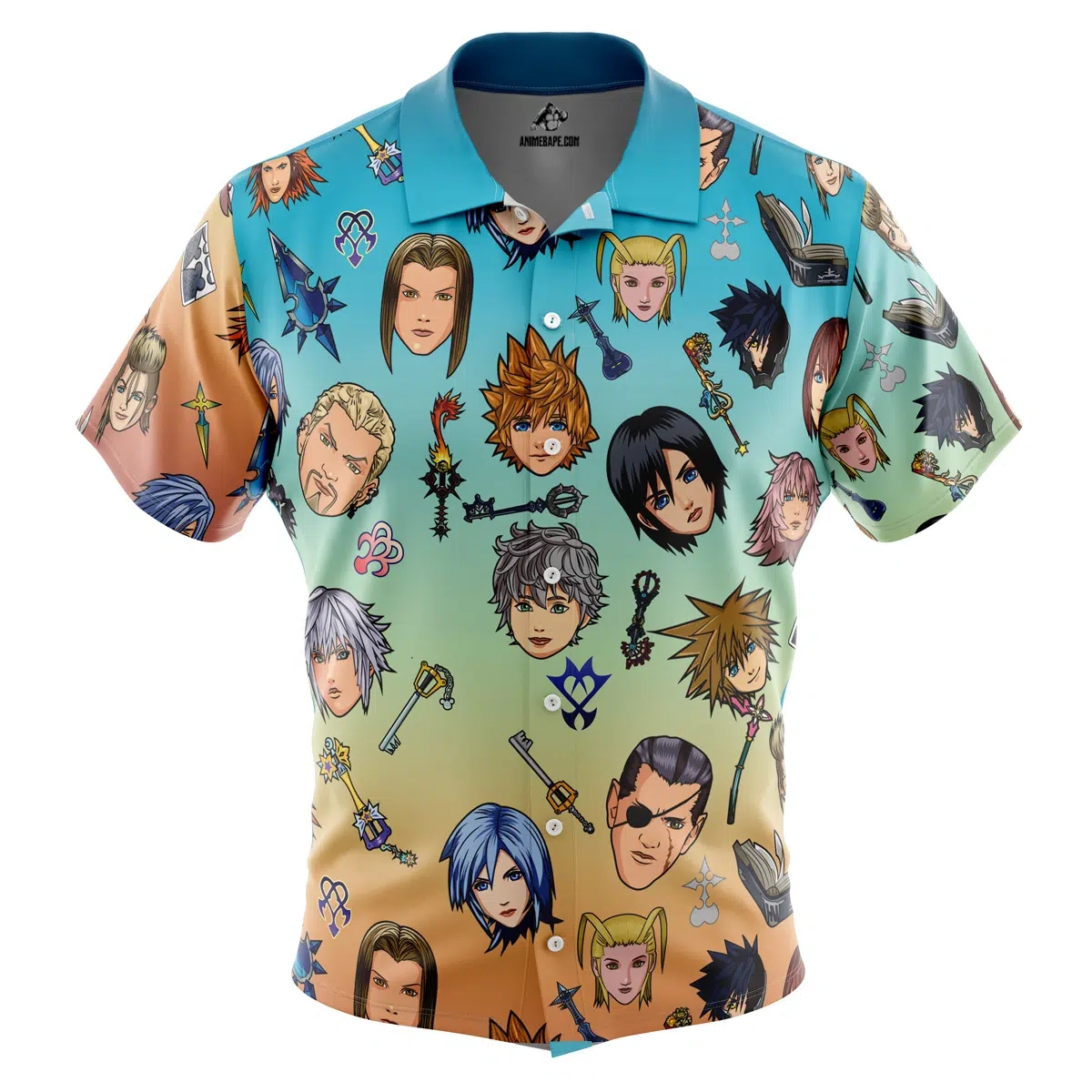 Kingdom Hearts Pattern Button Up Hawaiian Shirt