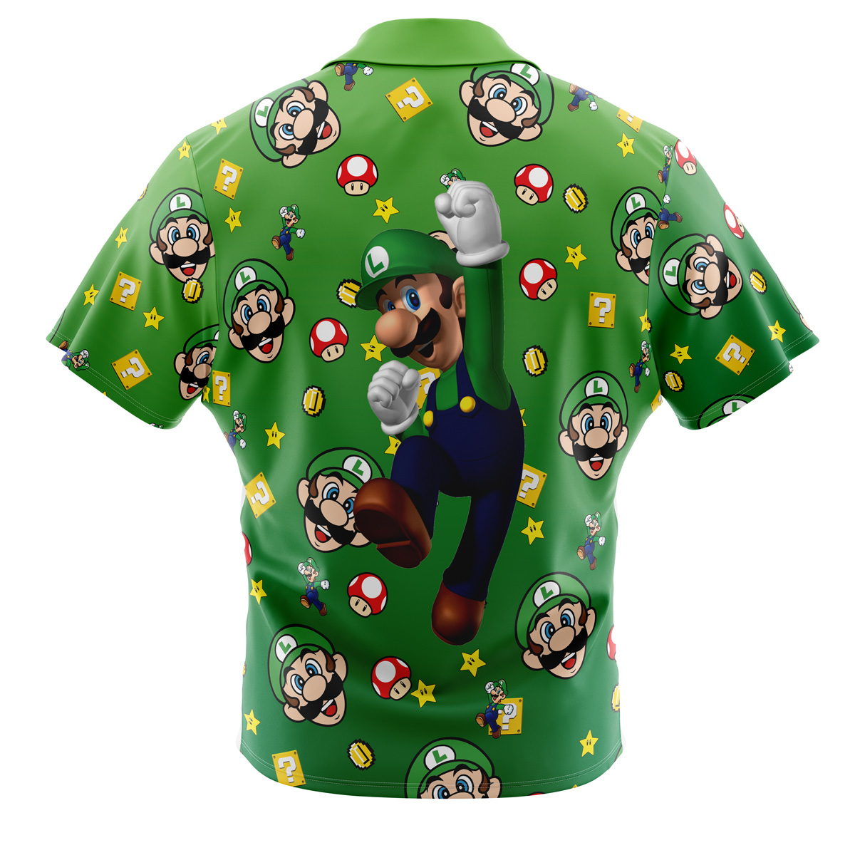 Luigi Pattern Mario Bros Button Up Hawaiian Shirt