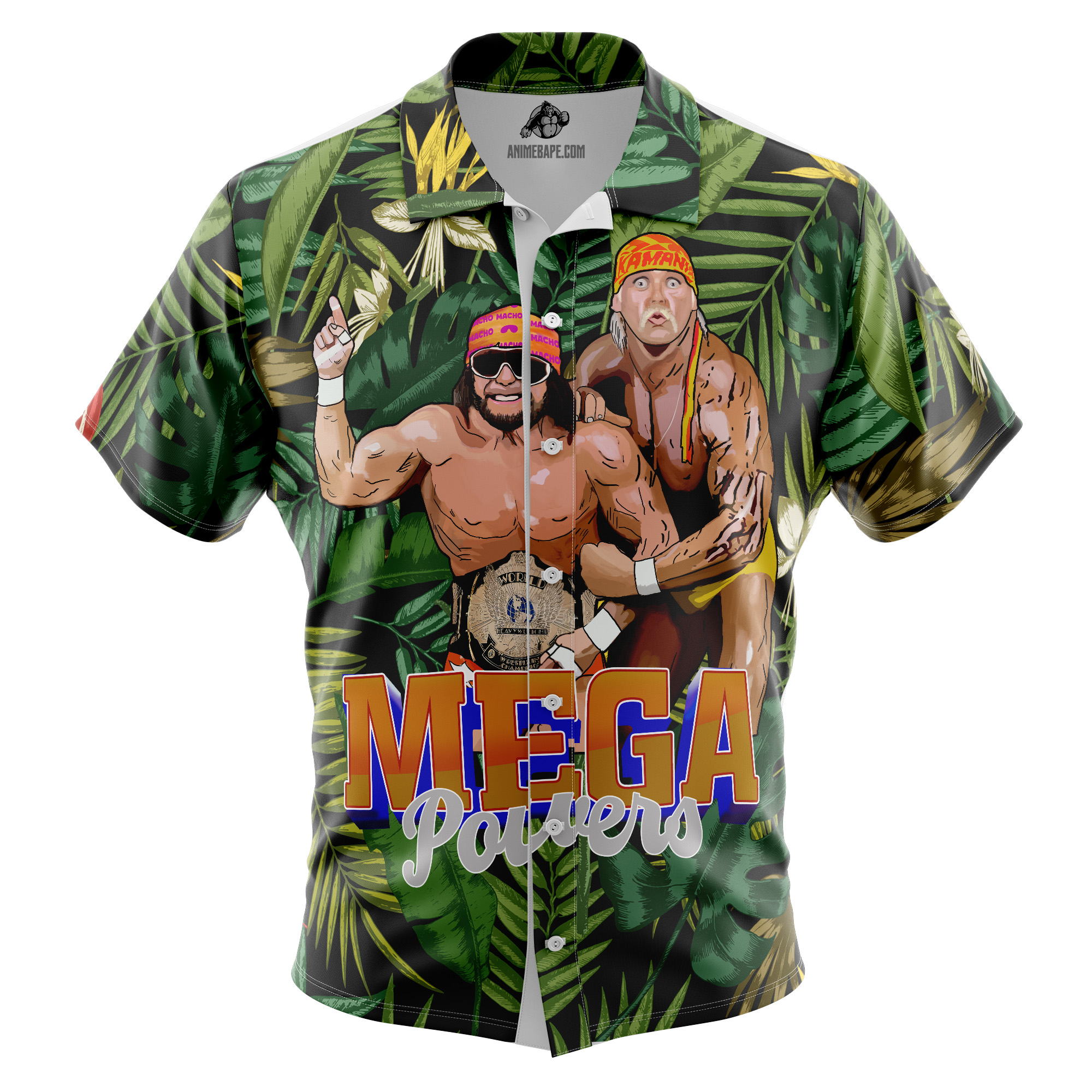 Macho Man And Hulkmania Power Pro Wrestling Button Up Hawaiian Shirt -BXCS--1-3