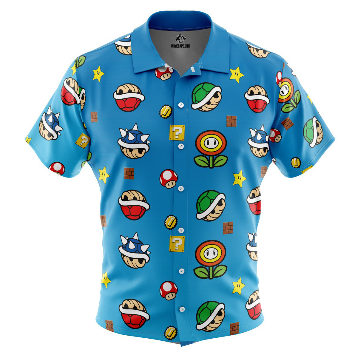 Mario Bros Items Pattern Button Up Hawaiian Shirt
