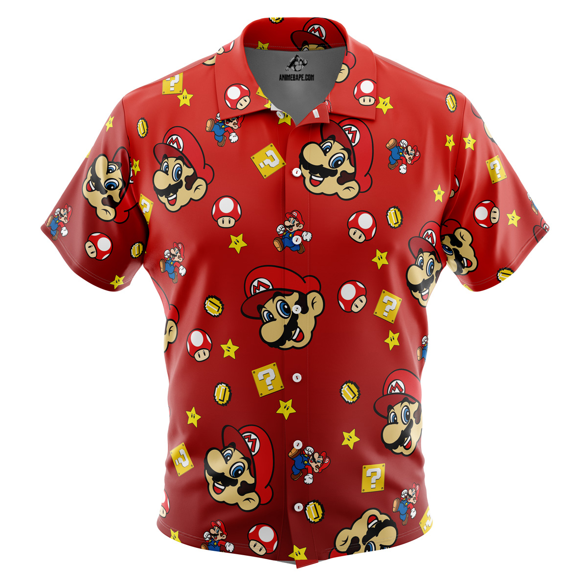Mario Bros Pattern Mario Bros Button Up Hawaiian Shirt