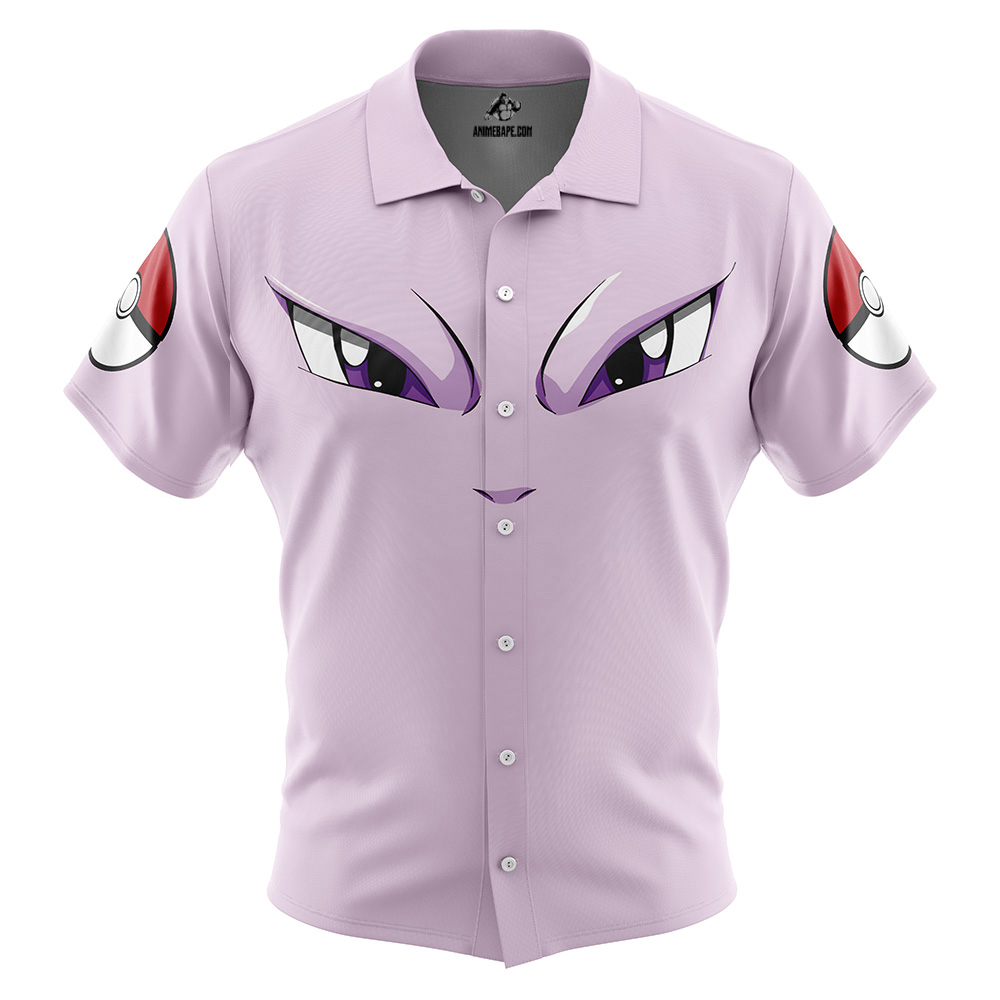 Mewtwo Face Pokemon Button Up Hawaiian Shirt