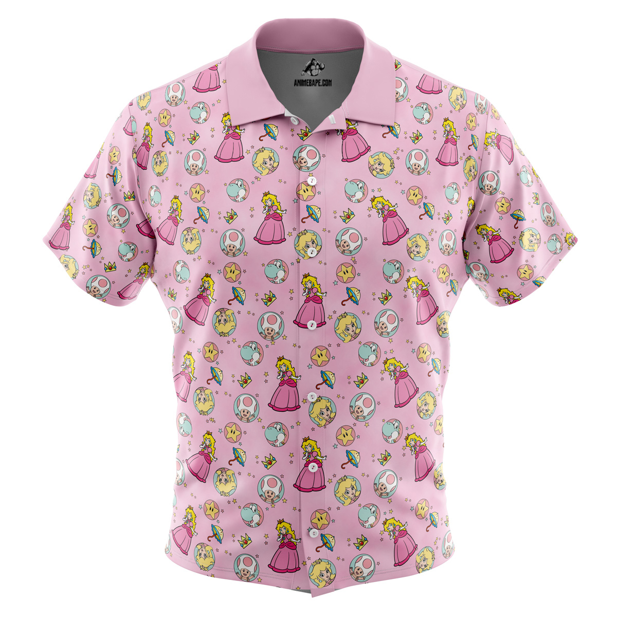 Peach Pattern Mario Bros Button Up Hawaiian Shirt