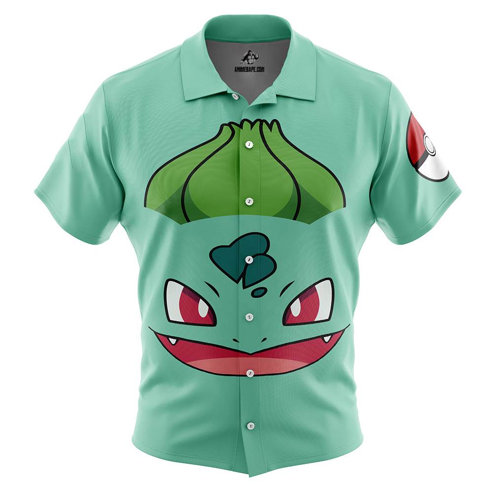Pokemon Bulbasaur Face Button Up Hawaiian Shirt