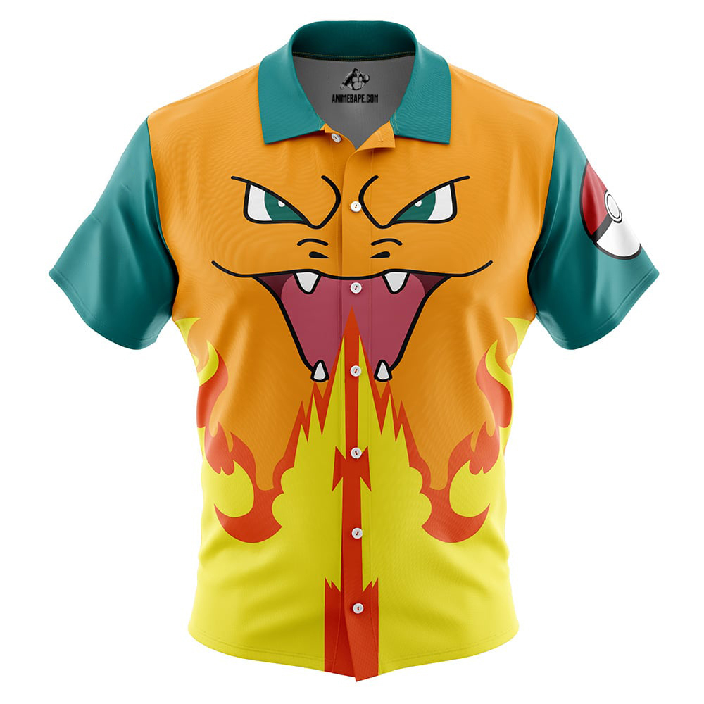 Pokemon Charizard Face Button Up Hawaiian Shirt