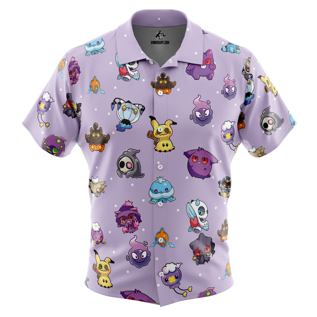 Pokemon Chibi Ghost Pattern Button Up Hawaiian Shirt
