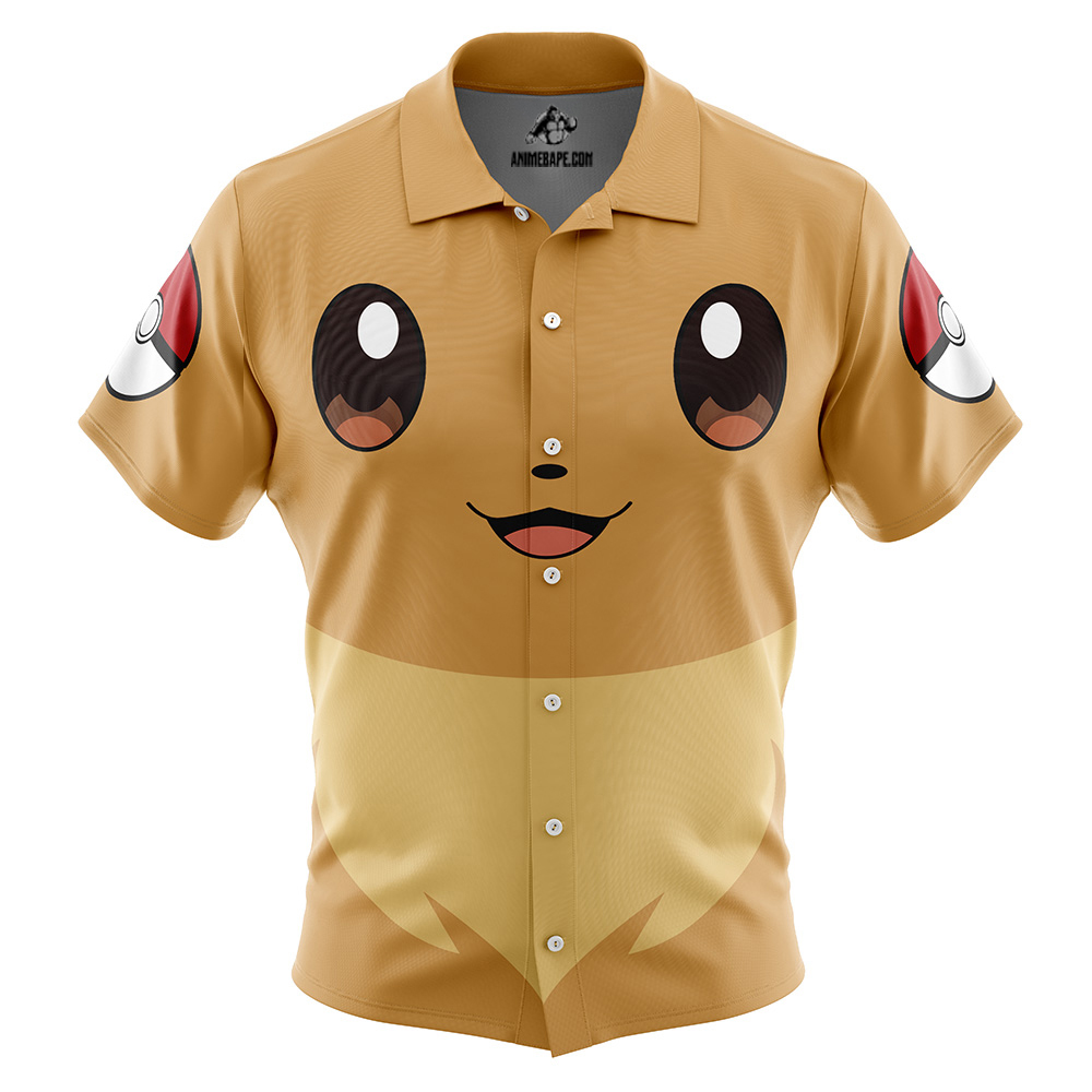 Pokemon Eevee Face Button Up Hawaiian Shirt