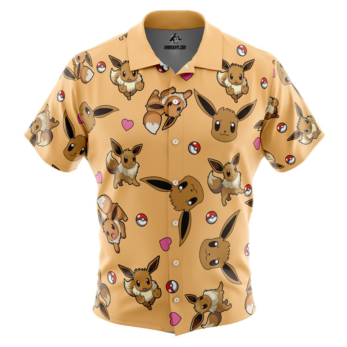Pokemon Eevee Pattern Button Up Hawaiian Shirt
