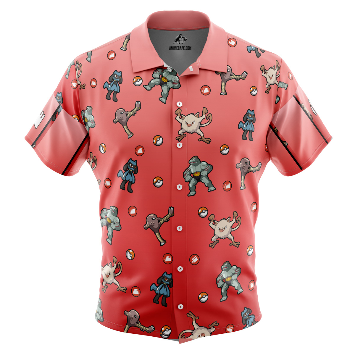 Pokemon Fighting Type Pattern Button Up Hawaiian Shirt