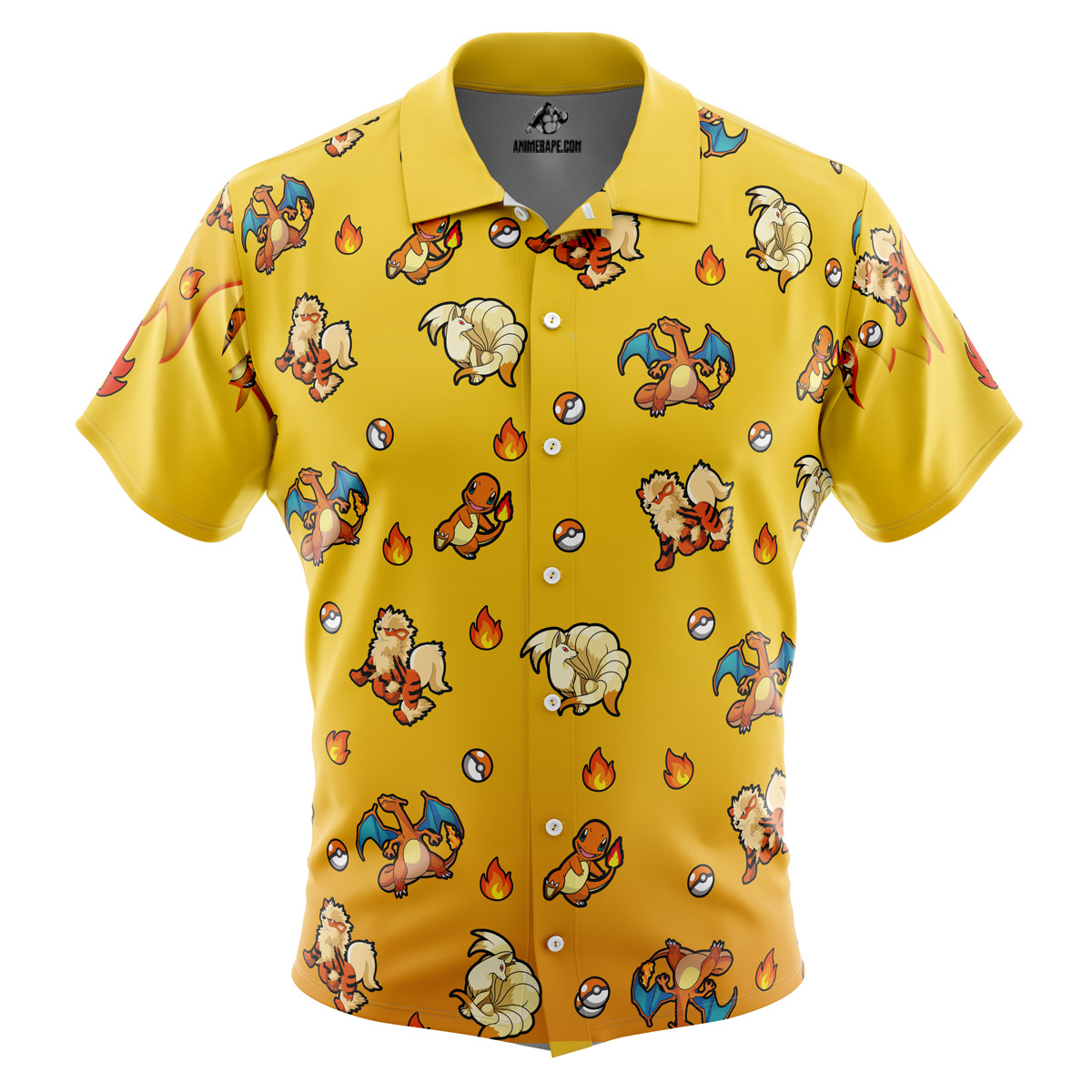 Pokemon Fire Type Pattern Button Up Hawaiian Shirt