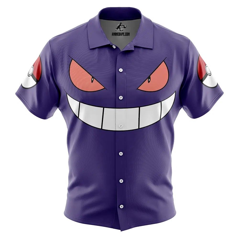 Pokemon Gengar Face Button Up Hawaiian Shirt