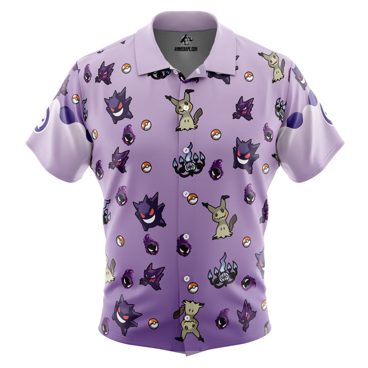 Pokemon Ghost Type Pattern Button Up Hawaiian Shirt