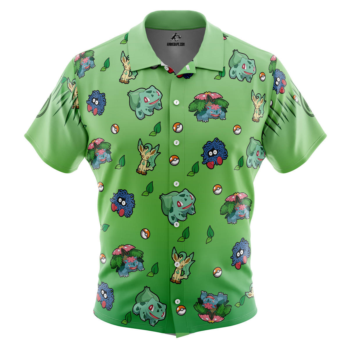 Pokemon Grass Type Pattern Button Up Hawaiian Shirt