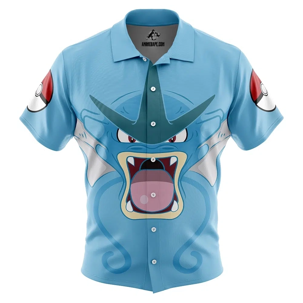 Pokemon Gyarados Face Button Up Hawaiian Shirt