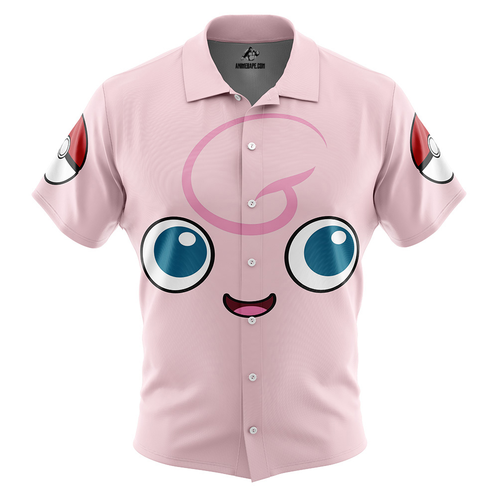 Pokemon Jigglypuff Face Button Up Hawaiian Shirt